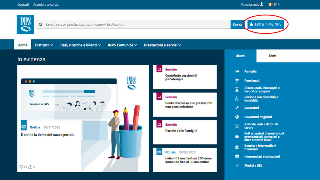 come accedere al sito inps - schermata 1
